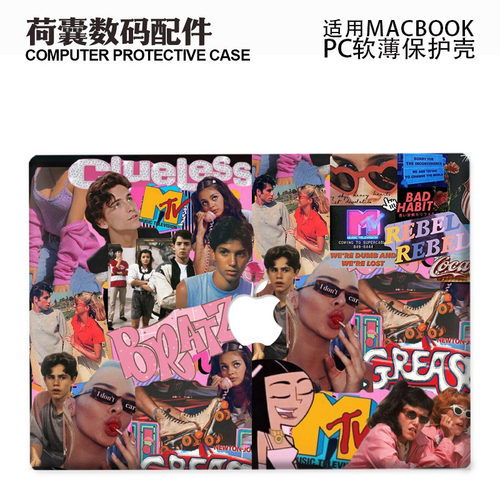 适用25新款Macbook保护壳m3轻软苹果笔记本电脑套air薄壳磨砂m4 pro13/14/15防摔2338欧美m2时尚拼贴人头2681