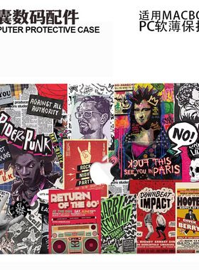 适用新款Macbook保护壳m3轻软m1苹果笔记本电脑套23款air薄壳m3透明m2pro13/14/15防摔2338创意2442美式摇滚