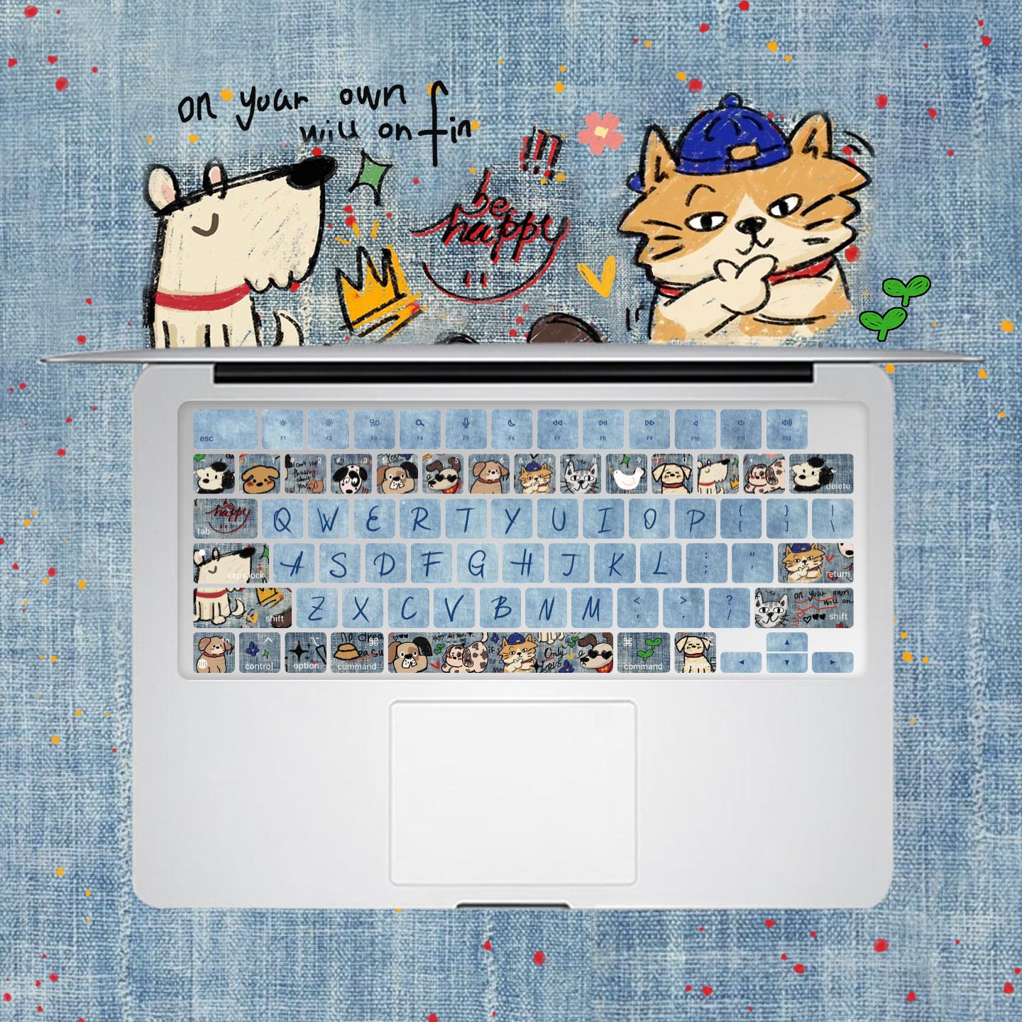 适用MacBook硅胶m3/4键盘膜pro13保护air苹果笔记本14/15牛仔涂鸦