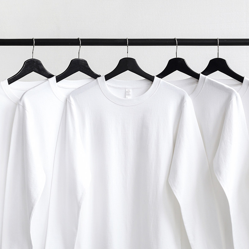 初秋270g重磅精梳棉长袖T恤 日C系纯棉厚实圆领纯白色打底衫男女