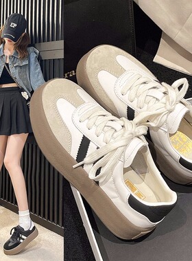 大码女鞋41-43厚底小白鞋2024夏季百搭港风休闲德训鞋运动板鞋42