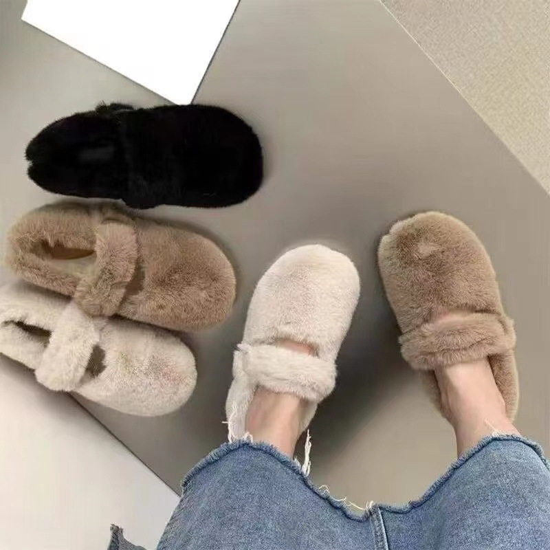 懒人毛毛鞋女大码41-43外穿加绒保暖软底平底豆豆鞋秋冬时尚棉拖,女鞋,时尚雪地靴,淘宝优惠券,粉丝福利购,淘宝优惠卷