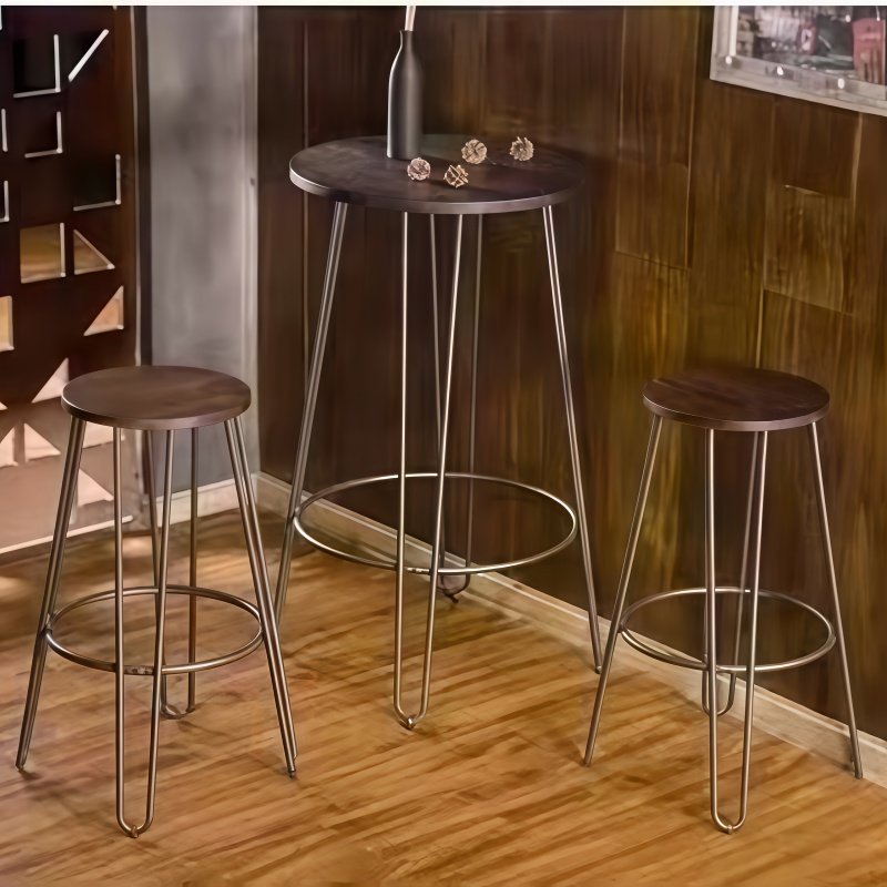 轻奢铁艺实木圆形吧台桌简约咖啡厅奶茶店家用阳台高脚桌椅组合定