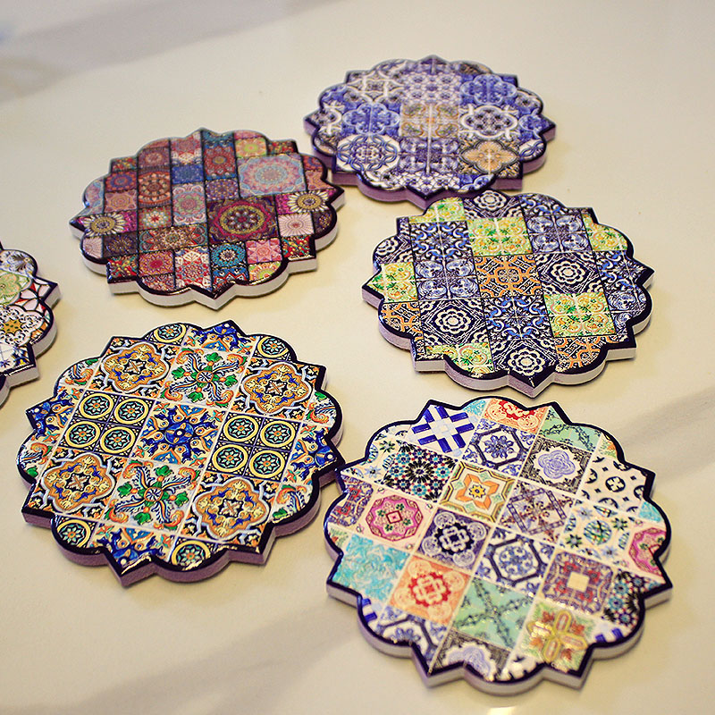 中式高端茶杯陶瓷垫八角浮雕隔热防烫轻奢咖啡垫装饰复古加厚摆件