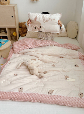 ins可爱儿童豆豆被纯棉双层纱可机洗春秋款空调被加厚冬款小被子