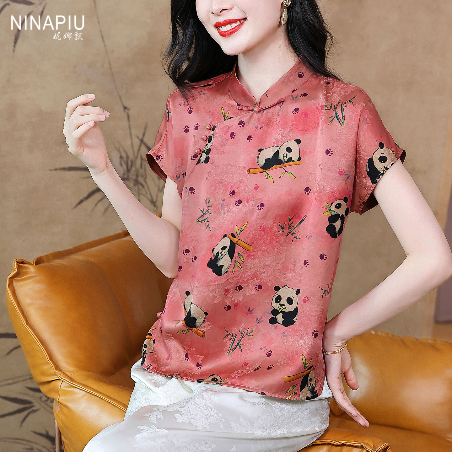 妮娜飘品牌时尚新中式香云纱上衣