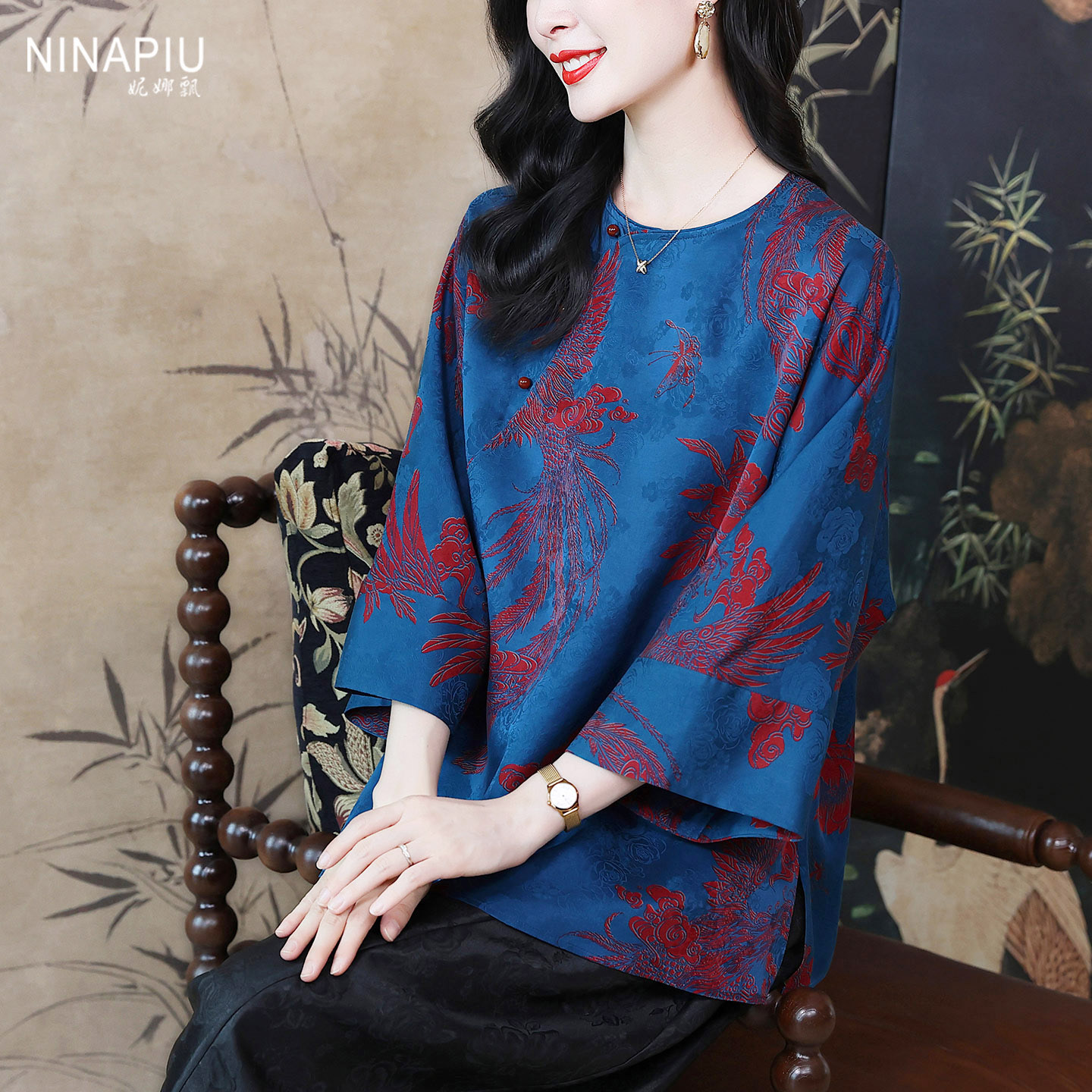 妮娜飘贵气国风桑蚕丝香云纱上衣