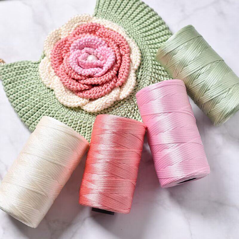 冰麻丝线丝光扁带线钩夏凉帽子线手工diy编织钩包线钩凉拖鞋线