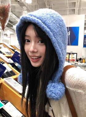 2026韩系复古毛球针织护耳帽女秋冬季可爱显脸小毛线帽保暖雷锋帽