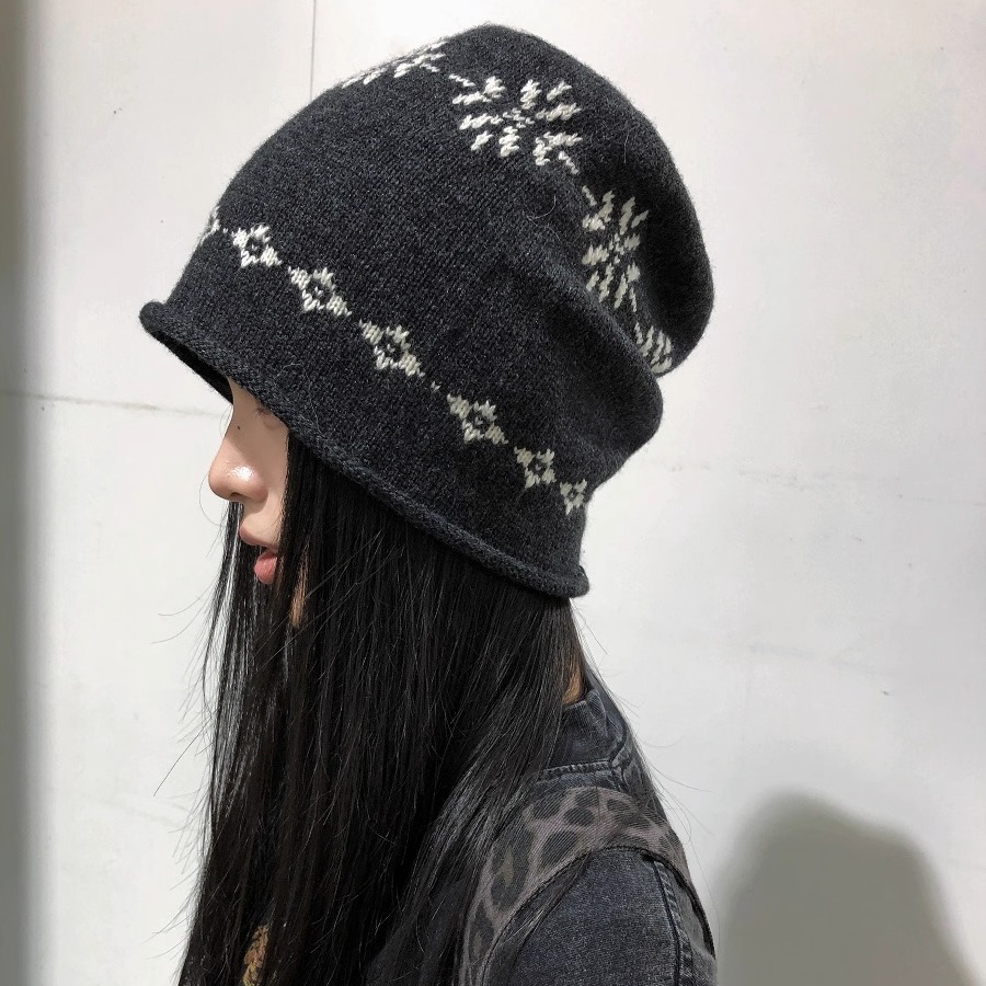 费尔岛显脸小针织毛线堆堆帽女冬