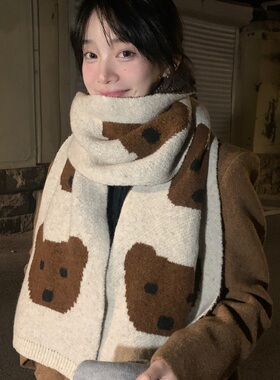 2025新款可爱小狗针织围巾女ins秋冬季防寒保暖学生情侣礼物围脖