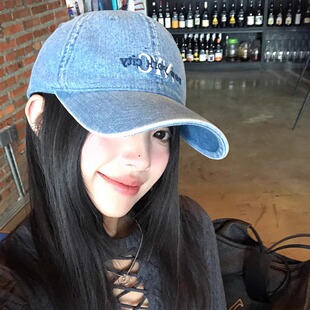 美式复古NYC字母牛仔棒球帽子男女新款百搭显脸小软顶遮阳鸭舌帽