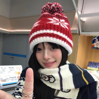 冬季氛围感费尔岛针织毛线帽子女