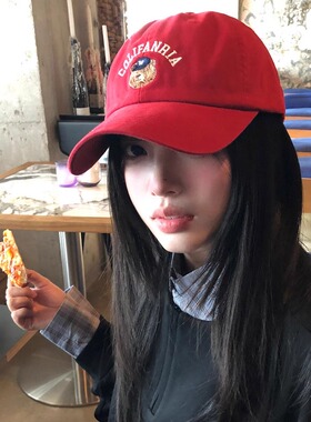 新款大头围小熊鸭舌帽女韩版百搭显脸小红色棒球帽春夏遮阳帽子潮