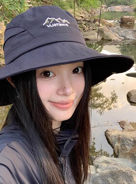 日系户外徒步大檐渔夫帽女夏季薄款遮阳防晒帽出游露营登山帽子男