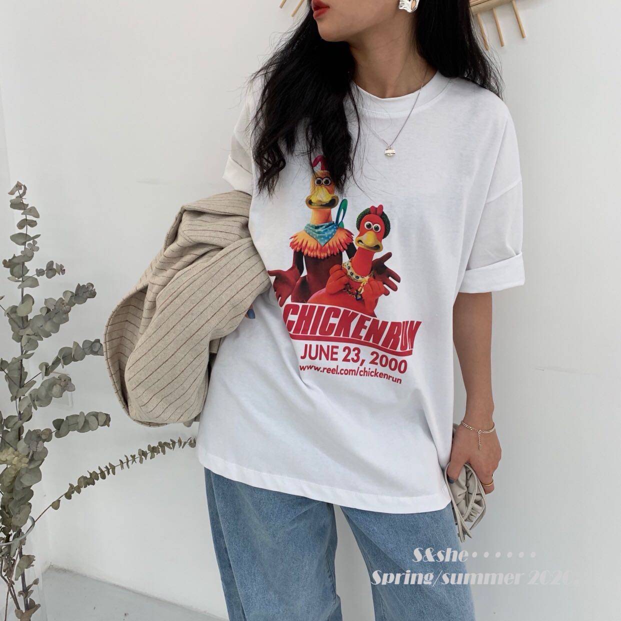 2020春夏新款韩版女装s&she学生圆领印花百搭潮流短袖t恤女上衣潮