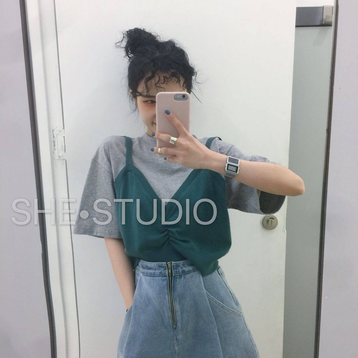 2020春夏新款韩版女装s&she学生拼接假两件短袖T恤女ins百搭上衣