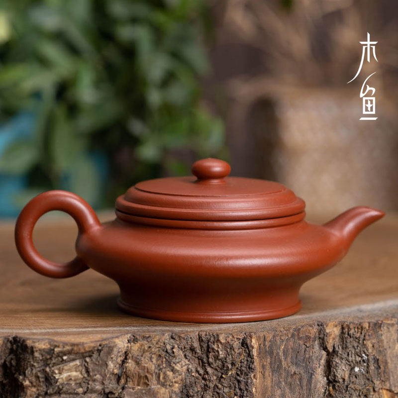木鱼 宜兴谭云手工朱泥扁虚壶 家用紫砂壶小品茶壶功夫茶具泡茶壶