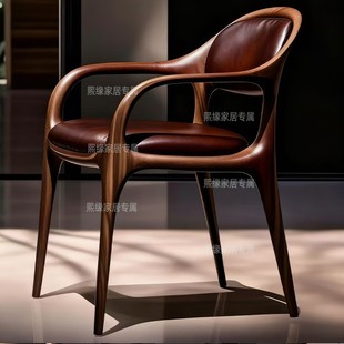 北美黑胡桃木2025新款新中式休闲椅家用客厅书房书椅书桌椅单人位