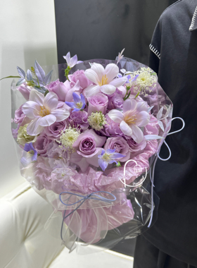 厦门花店紫色花束玫瑰郁金香生日鲜花同城速递