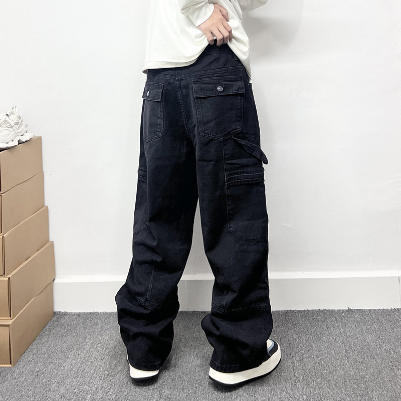 美式高街潮牌黑色多口袋工装牛仔裤男痞帅炸街嘻哈大码宽松阔腿裤,男装,牛仔裤,淘宝优惠券,粉丝福利购,淘宝优惠卷