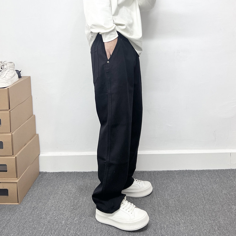 美式休闲简约百搭斜口袋纯黑色直筒牛仔裤男款日常通勤宽松长裤子,男装,牛仔裤,淘宝优惠券,粉丝福利购,淘宝优惠卷