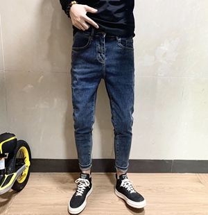 牛仔裤男修身百搭长裤春秋新款九分裤韩版潮流日系复古纯色小脚裤