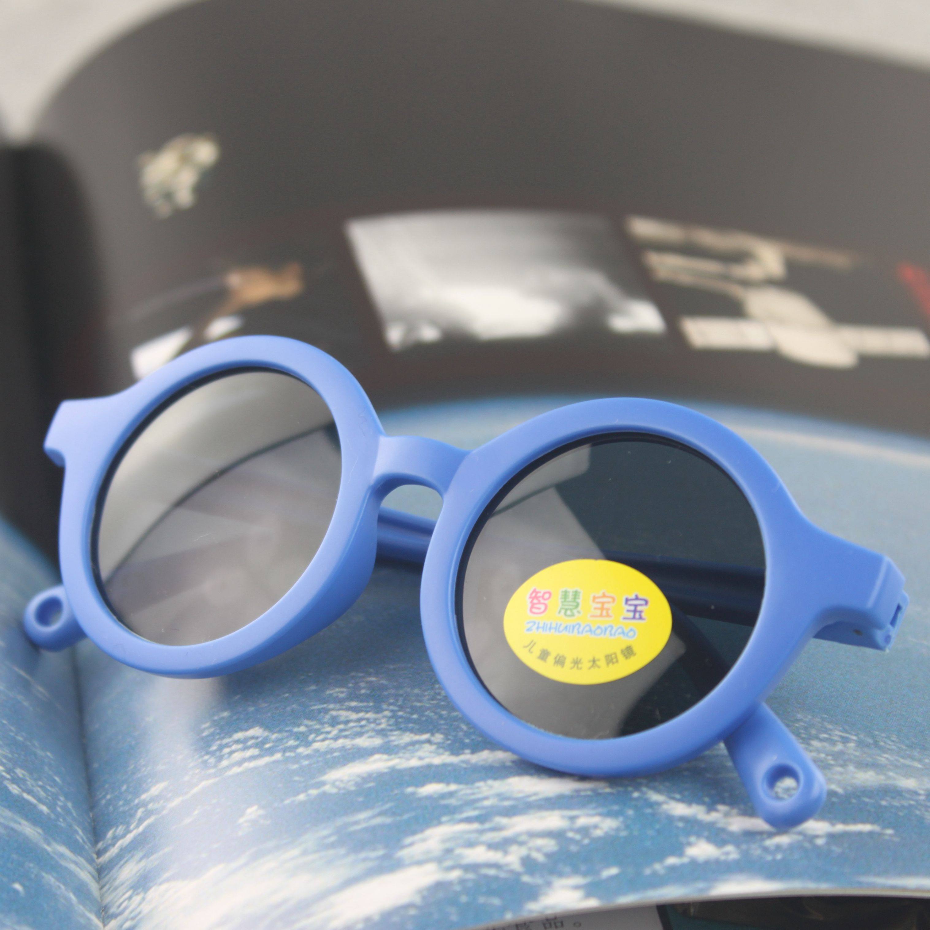 婴幼儿1-2-3岁宝宝男童儿童偏光太阳镜防外线软硅胶圆形拍照墨镜