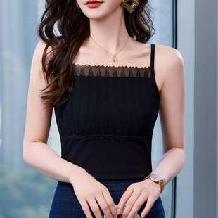针织蕾丝吊带背心女叠穿西装内搭打底黑色上衣修身显瘦2026新款秋