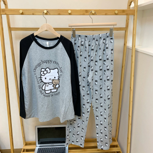 可外穿长袖 hellokitty凯蒂猫圆领睡衣休闲套装 套头家居服学生春秋