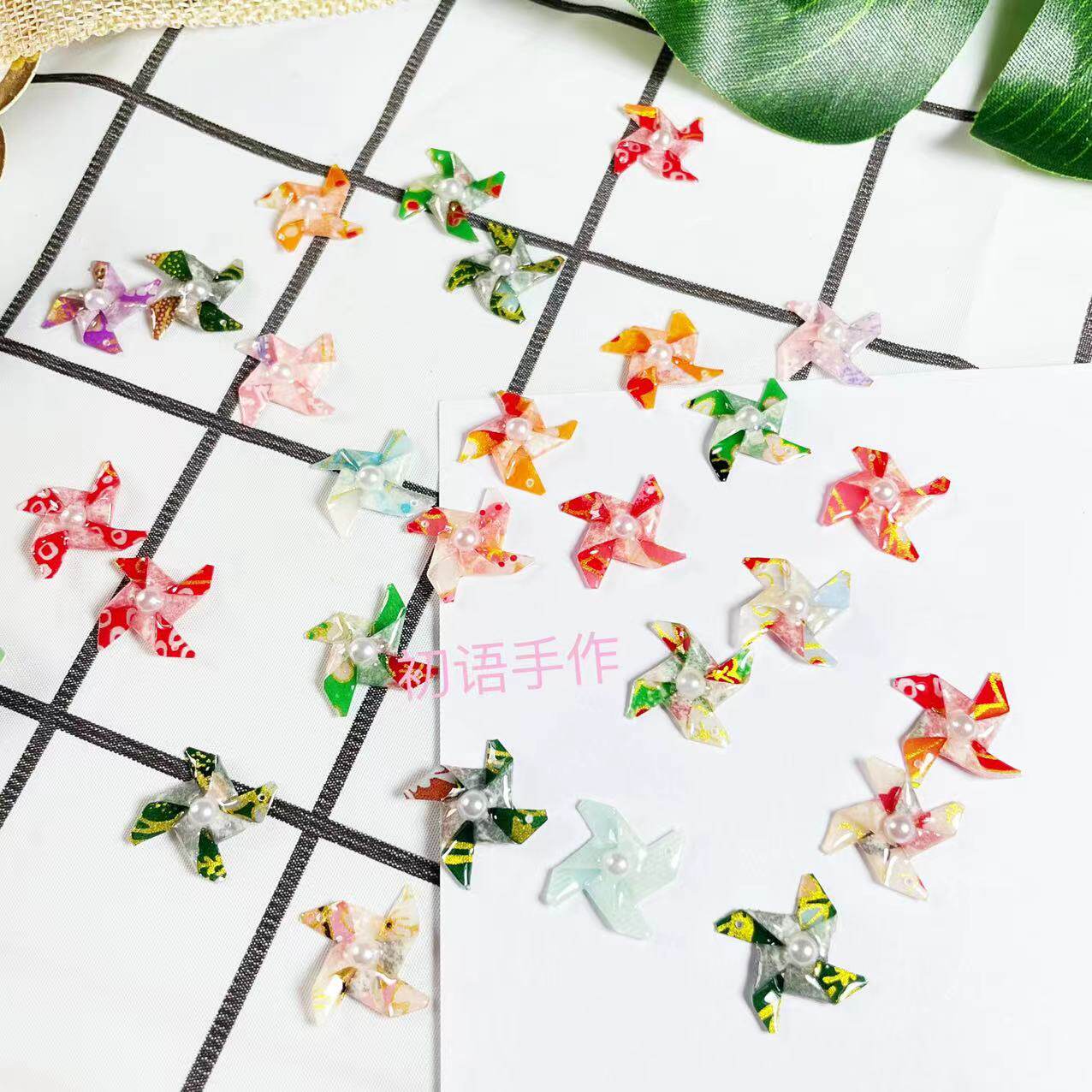 手工折纸风车耳环DIY首饰品半成品材料欧韩日系森系珠光滴胶折纸