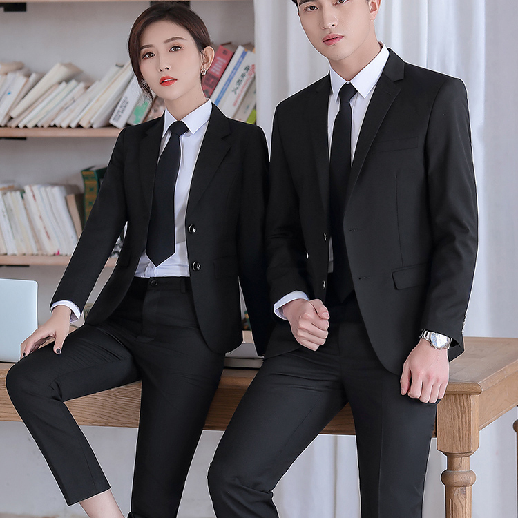 黑西服三件套装职业装男女同款工作服商务正装4s店工装售楼部西装
