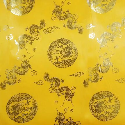 烫金布料黄色龙图案印花面料披风用布神袍桌布供桌缎面料