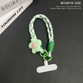 绿色花挂绳短绳手工编织手提链带夹片适用手机壳包包钥匙扣防丢女