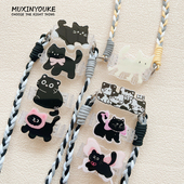 可伸缩手机壳背夹挂绳可拆卸卡通可爱猫咪防摔防丢女网红 配件