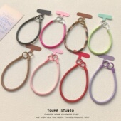 ins皮质高级时尚 实用短绳手腕绳带夹片手机壳挂绳挂脖手绳ccd相机