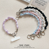 简约高级感褶皱短绳手腕绳带夹片手机壳挂绳短款 手绳ccd相机手提