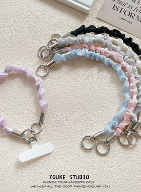 简约高级感褶皱短绳手腕绳带夹片手机壳挂绳短款手绳ccd相机手提