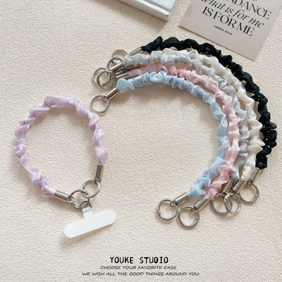 简约高级感褶皱短绳手腕绳带夹片手机壳挂绳短款手绳ccd相机手提