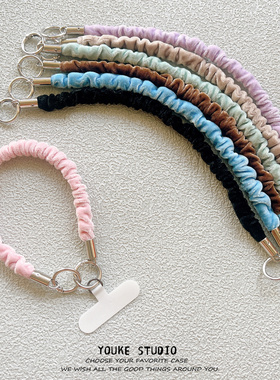 ins简约纯色绒布褶皱短绳手腕绳带夹片手机壳挂绳短款手绳ccd相机