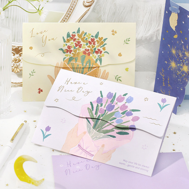 简约花束烫金贺卡教师节送老师母亲节日生日祝福留言礼物感谢卡片