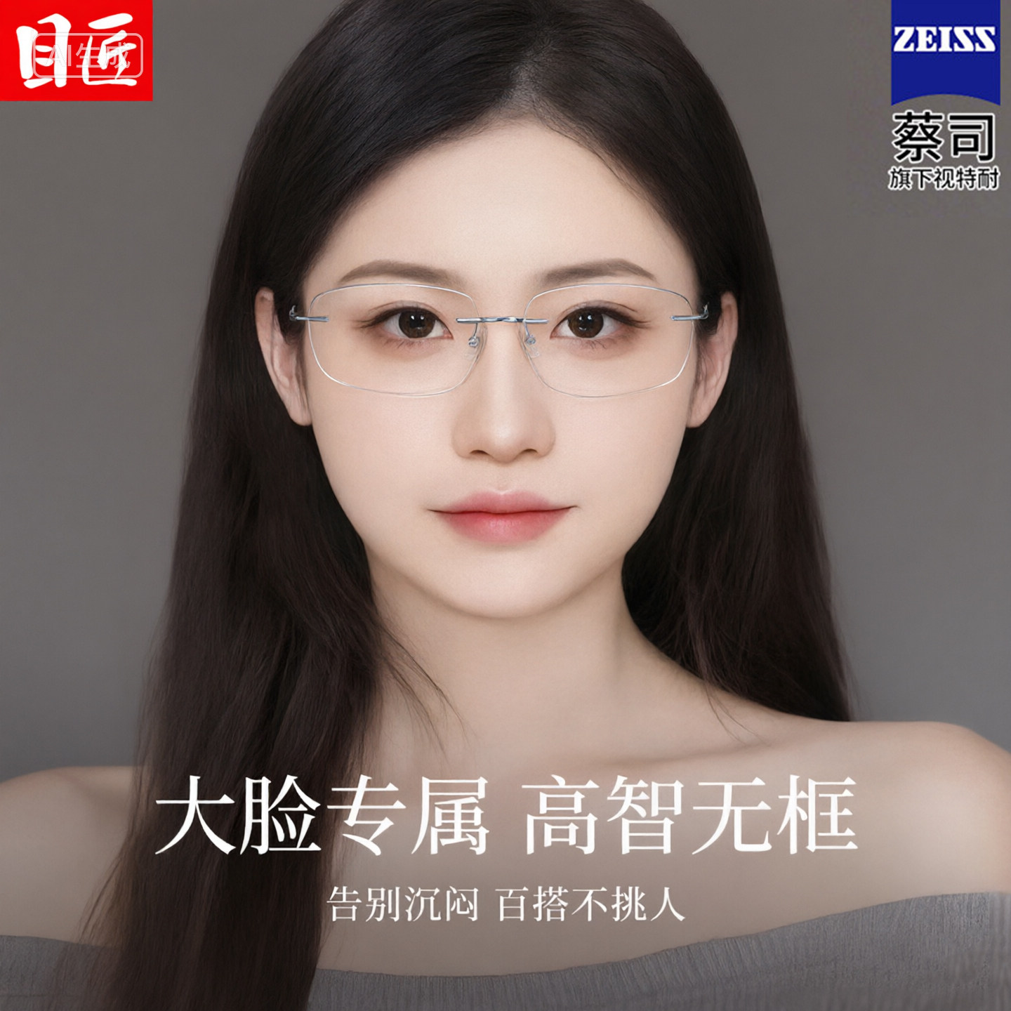 加宽加大无框近视眼镜女大脸专用
