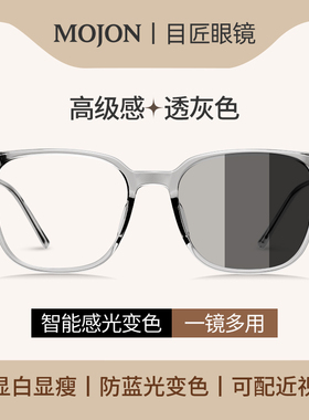 自动感光变色近视眼镜框女款可配带度数墨镜防蓝光透明灰色太阳镜