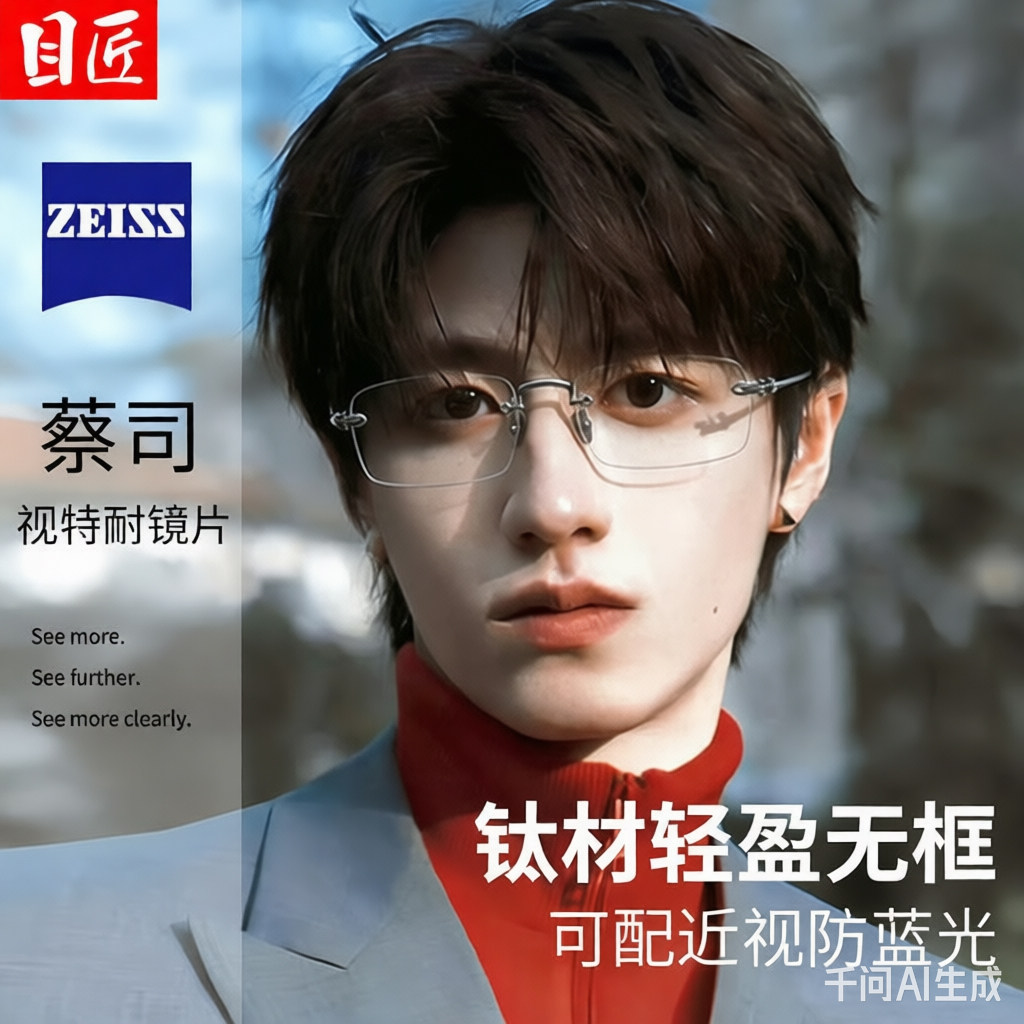 超轻纯钛斯文高级无框近视眼镜男图片