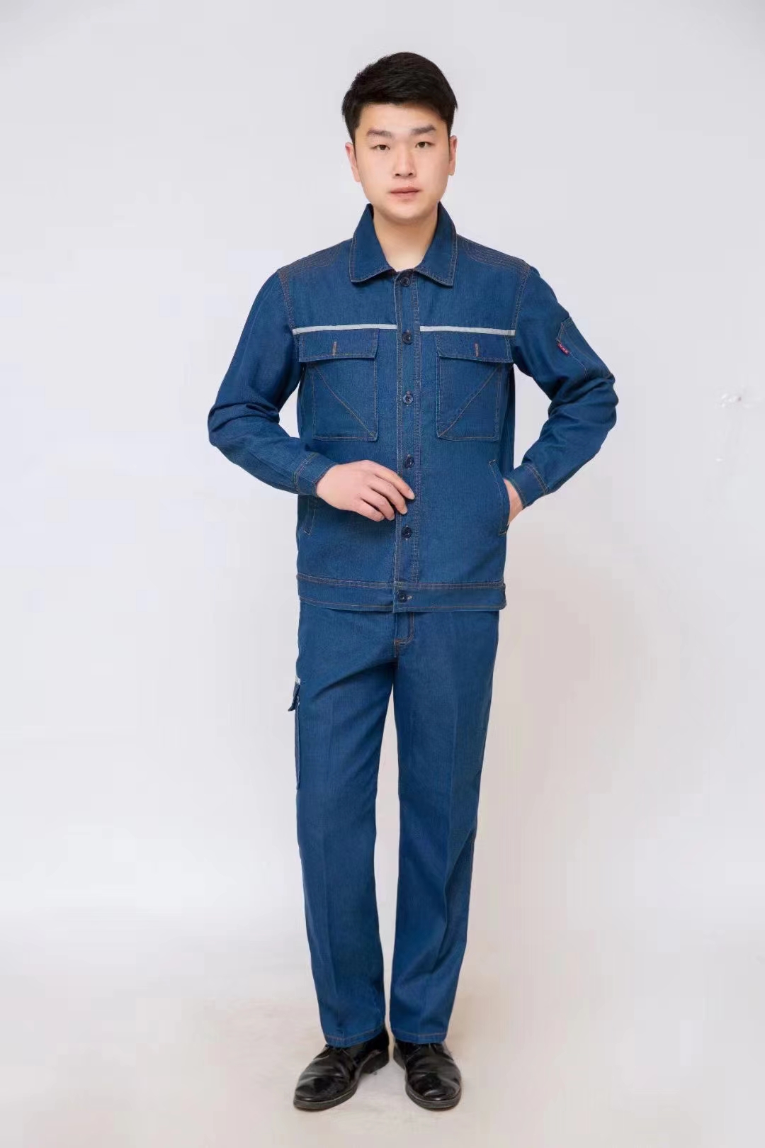 套装夏季薄款反光牛仔劳保服电网工装制服装服劳保男工作服工装