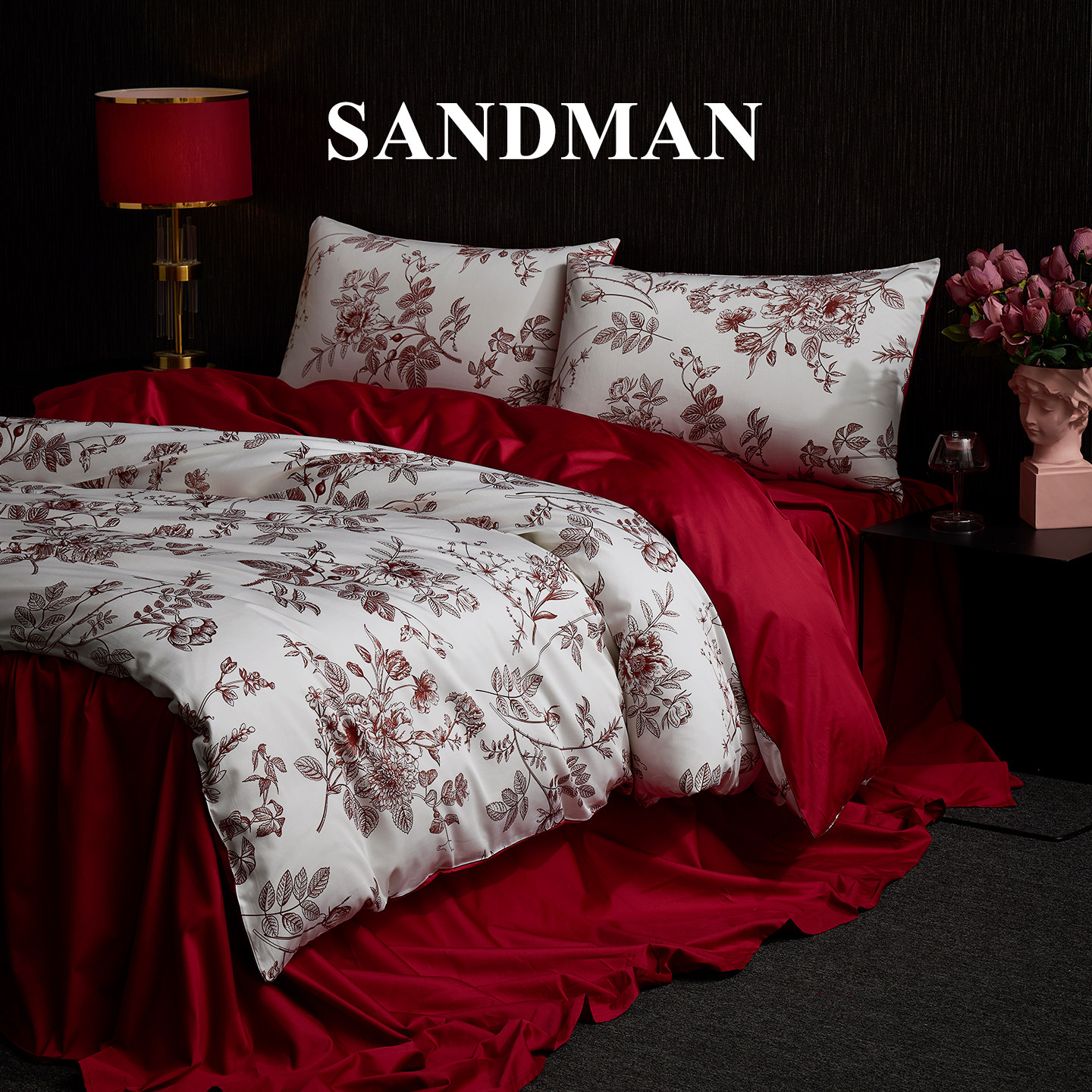 Sandman奢红结婚四件套红色喜庆花卉印花婚嫁婚庆被子床上用品