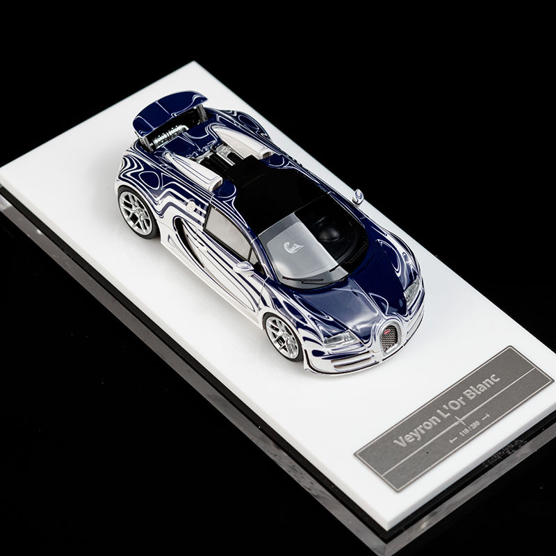 现货 LJM 1:64 布加迪 威龙Veyron 蓝白陶瓷龙 树脂汽车模型