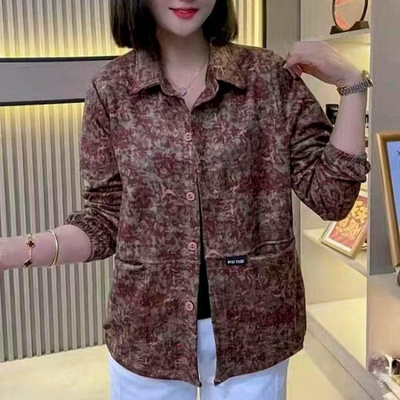 妈妈装春秋季新款印花衬衫