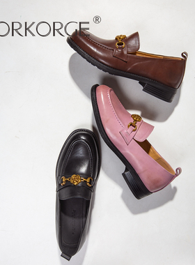 2026新款仙女风复古法式雾紫色软面平底低跟乐福鞋女鞋真皮小皮鞋