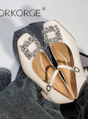 2026新款秋仙女风婚鞋真皮粗跟小皮鞋玛丽珍复古钻扣方头高跟鞋女